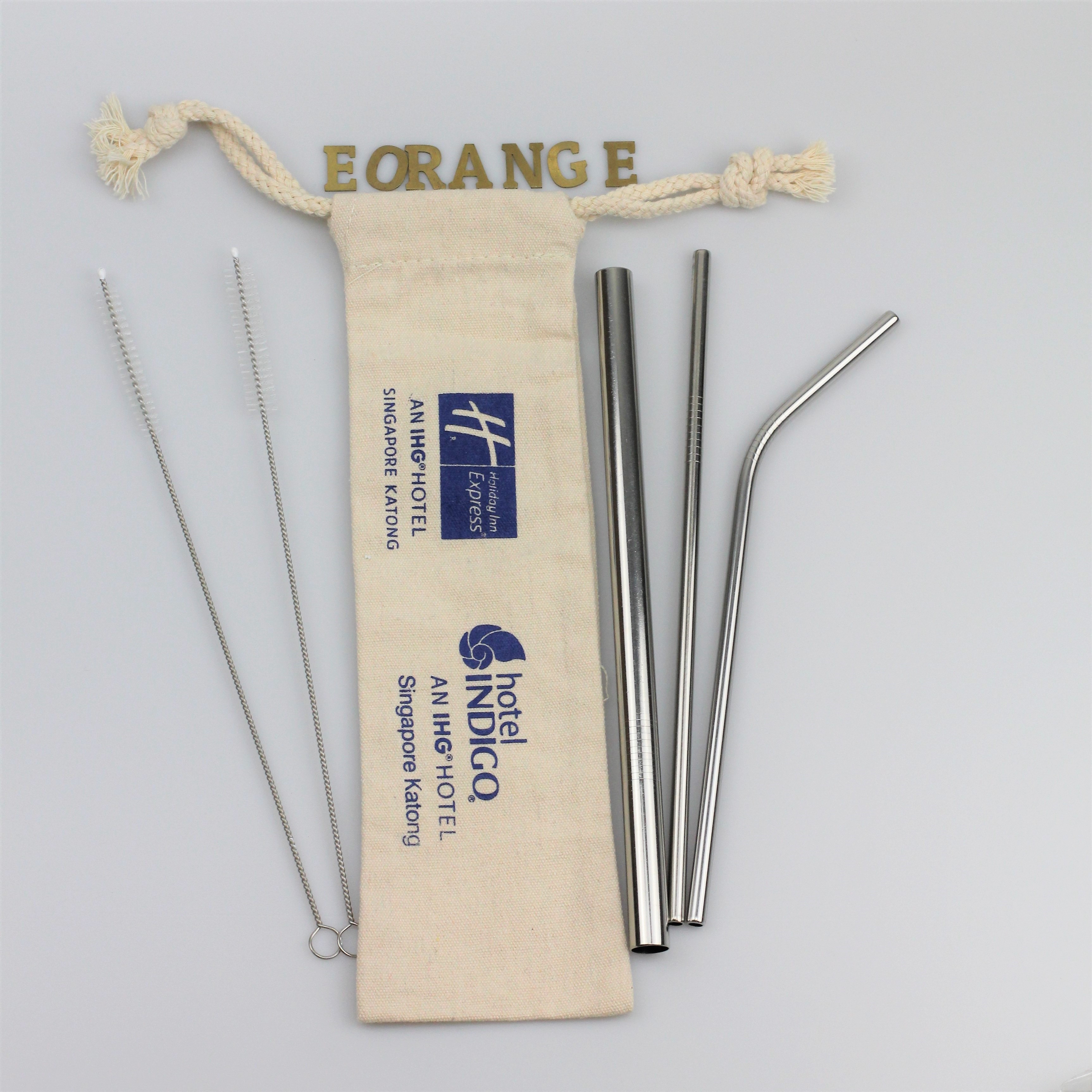 Reusable Stainless Steel Metal Straw Set Customised logo laser printing on the straw canvas pouch Environmentally friendly