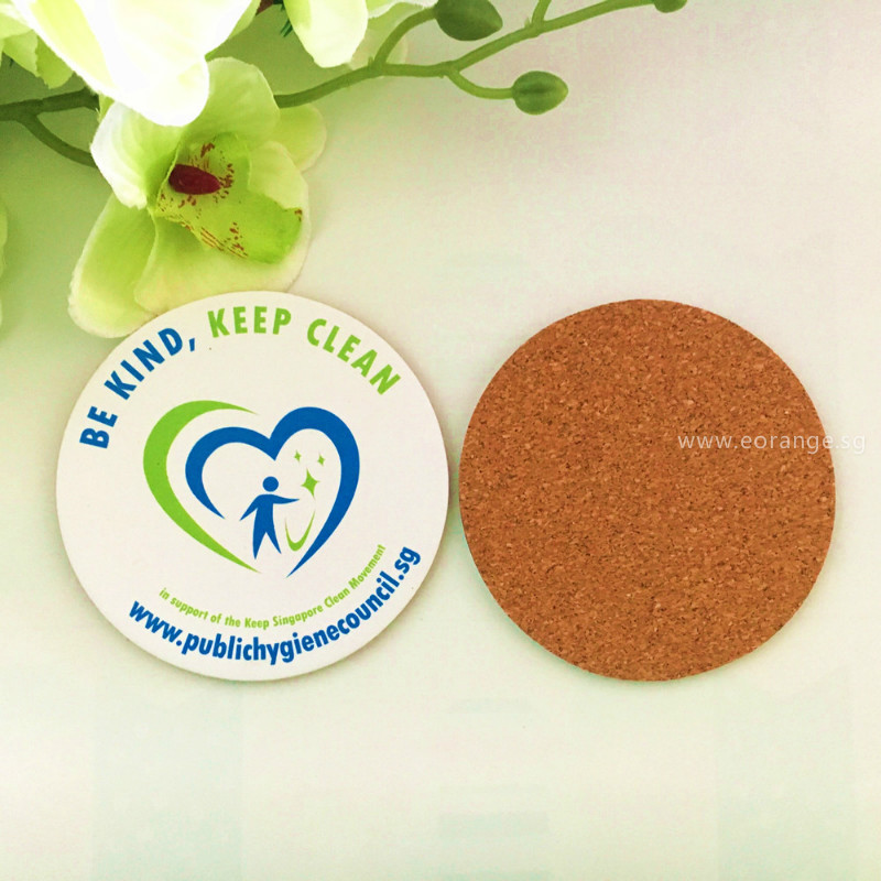 Full color printed Cork coaster customise promotional gift singapore logo  printing